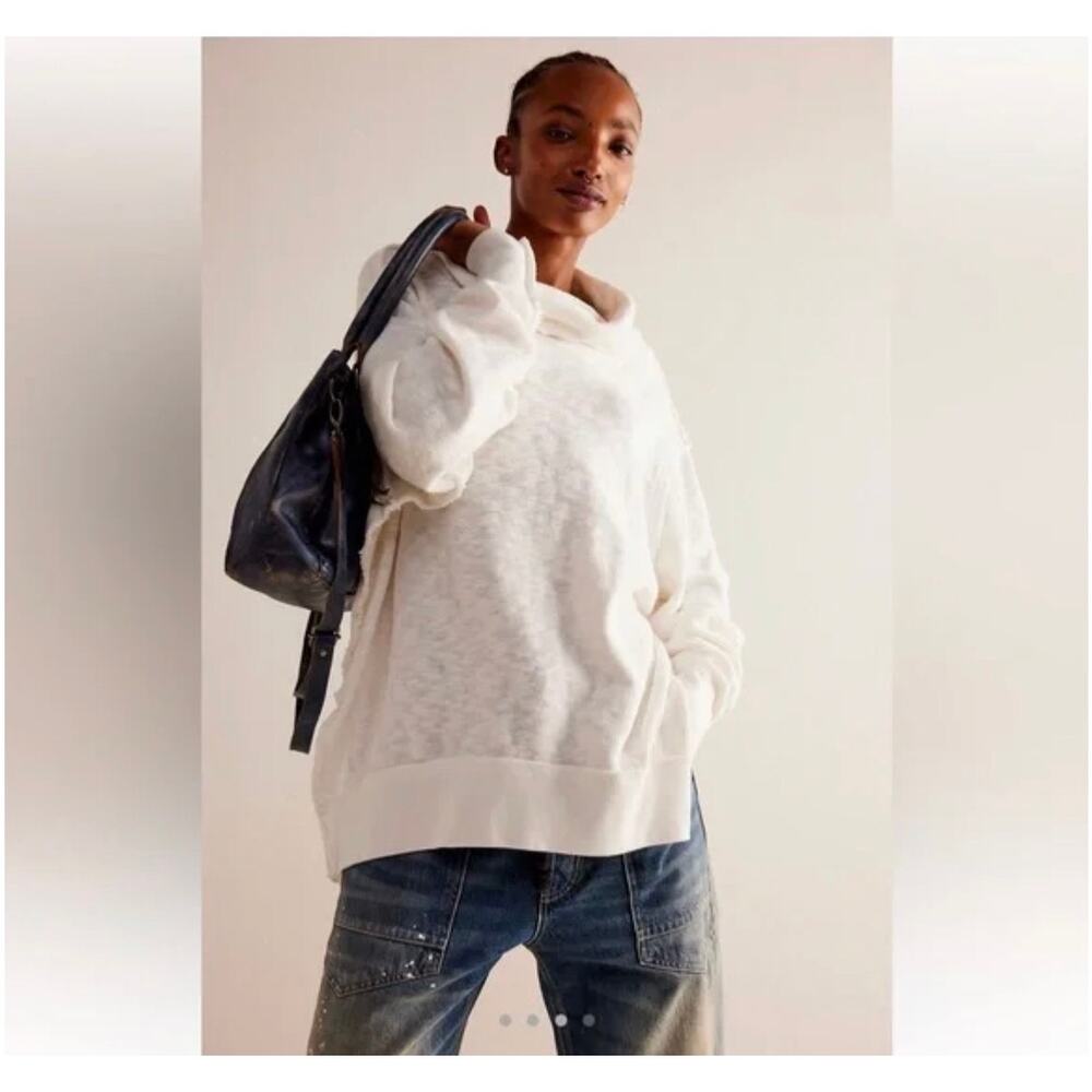 We The Free Timmy Turtleneck Sweater White XS Oversized Boxy Knit‎ Pullover